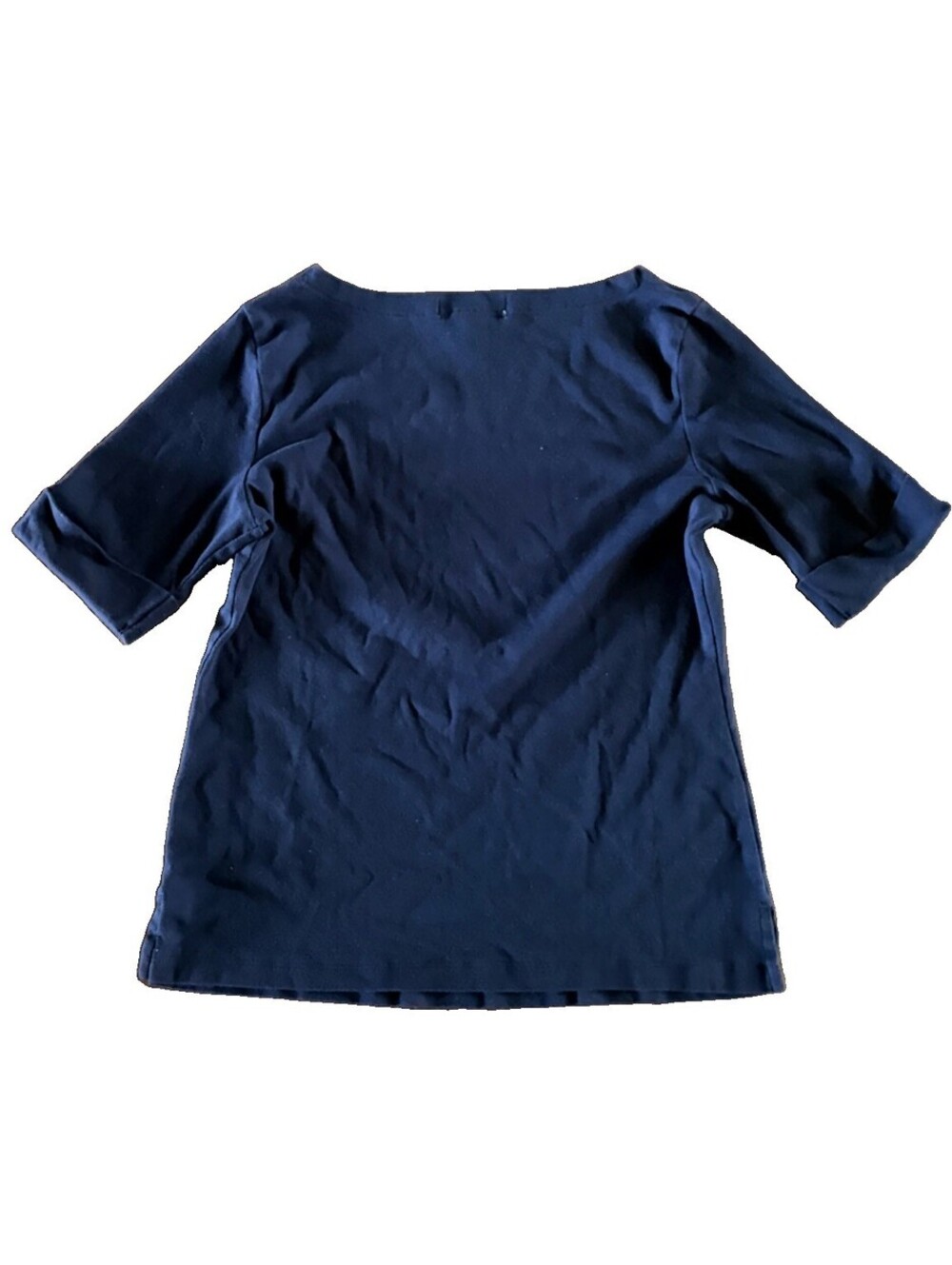 Karen Scott Womens Medium Navy Blue 100 Cotton Boat Neck Elbow Sleeve Top Macy’s - Picture 3 of 4